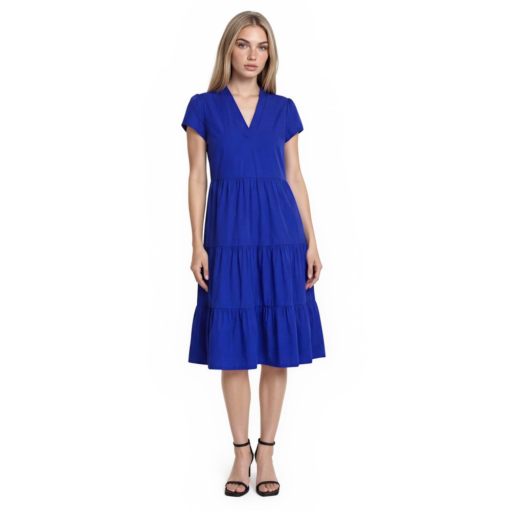 Jude Connally Midi Dress Women's Size Small Royal Blue Puff Sleeve